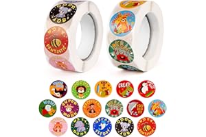 BAHAN ALAMY 1000 Stk 16 Muster Motivationsaufkleber für Kinder Selbstklebende Belohnungsaufkleber Grundschule Tiere Belohnungssticker Lob Sticker Motivation Aufkleber für Lehrer Eltern Belobigung Schüler