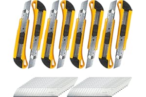 Firschoie Lot de 8 Cutters Professionnels, 18mm avec lame de rechange, lame peut être remplacée, Poignée ABS antidérapante escamotable et double verrouillage, convient pour l'artisanat, travaux coupe