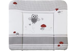 ‎ROBA roba Wickelauflage Adam & Eule - Weiche Wickelunterlage 85 x 75cm mit Eulen Motiv - Auflage für Wickeltisch PU beschichtet - Grau kariert