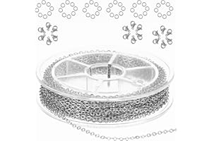COMNICO 33ft(10m) Stainless Steel Jewelry Chain 1.5mm DIY Craft Links Supplies Findings for Making Necklace Earring Bracelet, Metal Cable Roll 20pcs Lobster Clasps 50pcs Jump Rings (Gray)