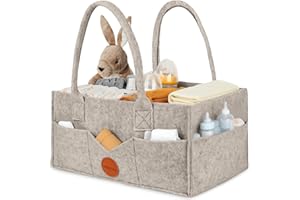 NBBENG Baby Essentials for Newborn Nappy Caddy Organiser, Baby Shower Gifts with Long Handles Detachable Compartments, Essentials Nappy Bin Nursery Diaper Organizer, Portable Nursery Storage Basket (brown)