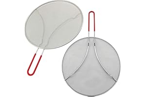 MAKREL 2 x Splatter Screen Guard for Frying Pan (33cm) - Protect from Hot Oil & Grease Splash When Cooking. Extra Fine Mesh Stainless Steel Pot Cover Keeps Your Kitchen Clean