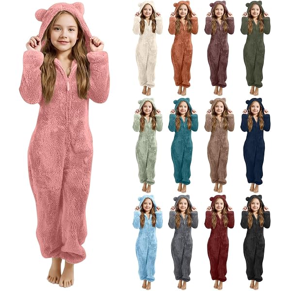 Pyjama Combinaison Polaire Enfant - Unisexe - Taille 5-6 Ans à 13 Ans - Noir, Doux Et Chaud - 12