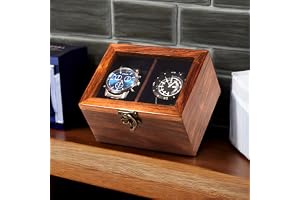 Union Artition Arts Wooden Watch Box,Storage Jewelry Case Timepiece display Luxury indian Rosewood organizer Box Handmade Cushions Velvet Lining glass lid,Solid Gift For Him (Rosewood 2 slopts )