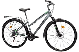 Moma Bikes, Vélo TREKKING, TREKKING PRO W 28", Aluminium, SHIMANO 21V, Freins a Disque, Suspension Avant