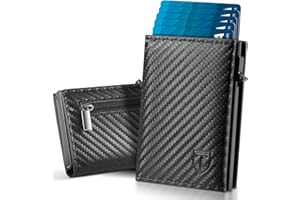 TENBST Portafoglio Uomo Slim Piccolo | Porta Carte di Credito con Rfid Protection Anticlonazione | Portatessere in Fibra di Carbonio | Portamonete Uomo con ZIP | Idea Regalo, Nero