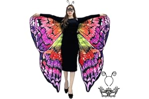 GUGNRYAC Schmetterling Umhang Damen - Doppelseitiger Druck Schmetterlingsflügel Erwachsene Kostüm mit Maske und Haarreif Schmetterling Flügel Faschingskostüme für Halloween Karnevel Cosplay (Multicolor)