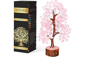 YATHABI Tree of Life- Gemstone Tree, Bonsai Tree, Artificial Home Decor, Office Decor, Spiritual Gift, Chakra Stones, Love Stone, Positive Energy, Crystal Tree, Rose Quartz Crystal…