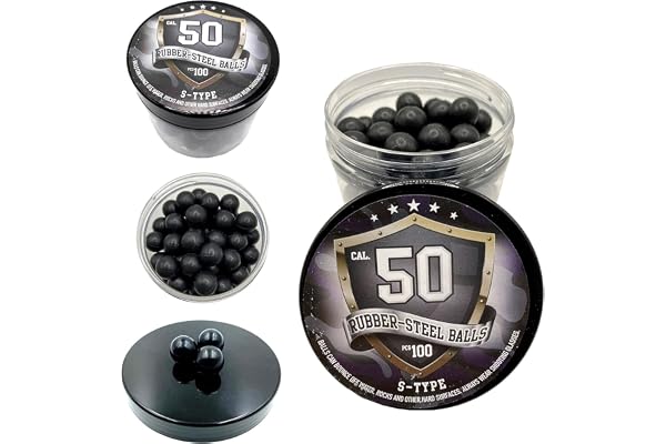 SSR 100 x S-Style Premium Quality Hard Mix Rubber Steel Balls 2.7 GR. Heavy Paintballs Reballs Powerballs for Shooting Training Home Self Defense Pistols in 50 Caliber Billes d'acier en Caoutchouc