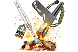 ‎KIYANO KIYANO Feuerstahl Premium Set INKL BLASROHR XL Feuerstahl Extrem starker Funkenflug Feuerstein für Outdoor Survival Camping Bushcraft
