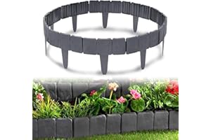 HENGMEI Rasenkante in Steinoptik 5m Beetumrandung Mähkante 20 stücke Randsteine Kunststoff Beeteinfassung Gartenzaun 1 Element (L x H): 25cm x 23cm, Anthrazit