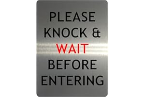 xtra-print 1032 PLEASE KNOCK & WAIT BEFORE ENTERING Metal Aluminium Plaque Sign Door House Office (85x54mm - Credit Card Size, Brushed Silver)