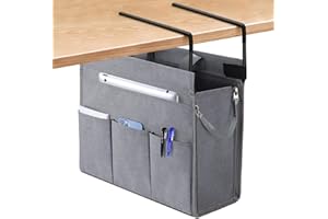 MASTLU Under Desk Hanging Magazine and File Storage Bag, Office Side Storage Bag, Compatible with A4 Files, Detachable Handle Design, No Assembly Required, For Office Home School (Grey)