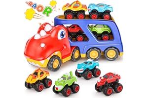 Aoskie Dinosaurios Coches Juguetes Niños 2 3 4 Años, Camion Transportador de Coches con Sonido y Luces