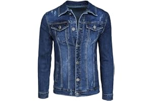 Evoga Giubbotto di jeans uomo casual denim giacca giubbino moto slim fit Jacket