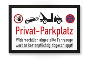 Komma Security Panneau de signalisation « Privat Parkplatz » - 30 x 20 cm - Panneau d'interdiction de stationnement privé - Panneau d'avertissement pour voitures et véhicules