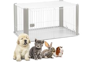 Iris Ohyama Parque para Perros con Puerta y Cerradura, H60cm, Gris, Techo Desmontable, Jaula Gatos, Vallas, Corralito, para para Interiores, Exteriores, Conejo, Cercado, Corral Perro, CLS-1130