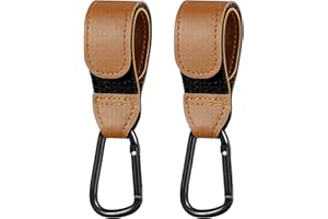 LECTNORE 2Pcs Buggy Clips, Pram Clips Pram Hooks for Bags Buggy Clips for Pram Heavy Duty Stroller Hook Clips for Shopping Bags, Mommy Diaper Bag, Changing Bag Holders for Pushchairs(Brown)