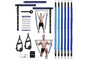 ALongSong Resistance Band Bar Set, Pilates Yoga Home Gym Equipment With 6 Exercise Bands 30-240Lbs/20-240Lbs/50-360Lbs Optional & Door Anchor For Men Women Workouts Strengthen Muscles