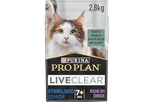 PURINA PRO PLAN | Liveclear | Chat Senior | Stérilisé | Croquettes Riches En Dinde | Réduit activement les allergènes présents dans les poils de chat 2.8kg