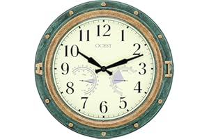 OCEST 16 Inch Garden Clocks Outdoor Waterproof, Large Thermometer, Hygrometer, Retro Design, Non-Ticking Battery Operated Decor for Home Decor Patio (Green)