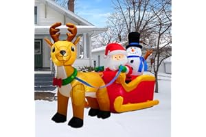PARAYOYO Figura Inflable de Papá Noel de 2,0 m de Largo con muñeco de Nieve y Reno, decoración Luminosa de Navidad