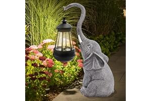 Surplex Ornamenti a forma di elefante con lanterne solari, statue elefante per esterni, luce LED resistente alle intemperie, per patio, giardino, balcone, cortile