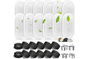 Alaoo Cat Water Fountain Filter, 12 Pcs Pet Water Fountain Filter, Activated Carbon Filter & Black Foam Filter, Pet Water Fountain Filter Replacement Sponges for 3.2L/2L Dog Cat Water Fountain