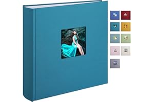 Leinen Fotoalbum Groß, Fotobuch zum Selbstgestalten und Einkleben im Format 30x30.5 cm hat 120 säurefreien weisse Seiten (200g/m²), Perfekt für Baby, Hochzeits, Kinder（Pfauenblau)