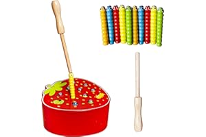 ISO TRADE Montessori 10978 - Giocattolo Magnetico in Legno per catturare i Vermi di Fragola