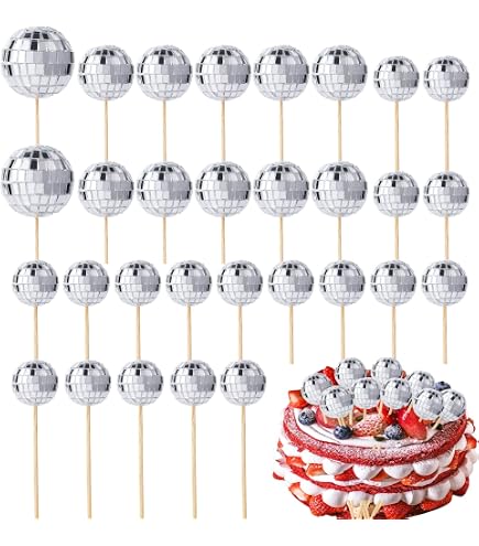 30 Stück Disco-Kugel Cupcake-Topper In Rosa – 3 Größen (2.3, 3, 4 Cm), Mit Stäbchen Für Disco-Party Kuchen
