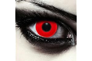 DESIGNLENSES, Dos lentillas de color rojo totalmente para Halloween vampiro disfraz, 1 par/2 pzs, sin graduación + caso de lente „Blood Eye"