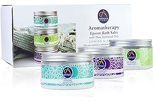 Absolute Aromas Cofanetto di Sali Epsom per rilassarsi e lenire - 3 pz da 300 g - Solfato di Magnesio Infuso con Oli Essenziali Puri al 100% di Goodnight, De-Stress e Soothe