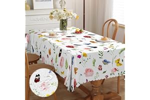 iEvery Floral Tablecloth Wipe Clean Rectangular, Polyester Wipeable Table Cloth Waterproof Garden Table Cover for Kitchen Dinning Party Picnic Patio Outdoor, 110x140cm