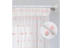 MYSKY HOME Juego de 2 cortinas con cinta fruncida, cortina de gasa, cortina para habitación infantil, cortinas para salón, modernas, bordadas, transparentes, para dormitorio, 215 x 140 cm, color rosa