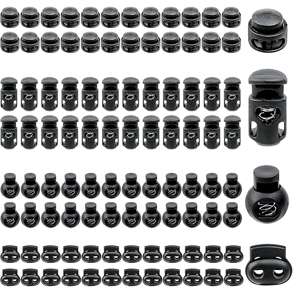 WJUAN Set van 50 ronde koordsloten (25 zwart 25 wit) - 6 mm plastic schakelaars voor trekkoorden, rugzakken, maskers en kleding