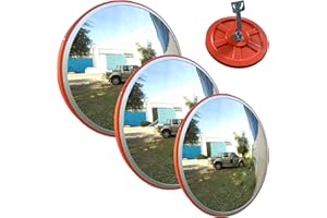 DICN Convex Safety Mirror, Shop Mirror Security, 24inch 60cm Diameter Wide Angle Unbreakable for Blind Spot, Orange Round