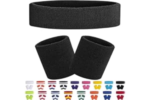 FACATH Sweatband Set Sports Headband Wristband Set Terry Cloth Wristband Athletic Exercise Basketball Wrist Band Headbands Moisture Wicking Sweat Absorbing Cotton Stripped Sweat Band