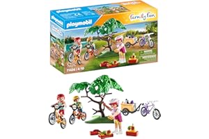 Playmobil 71426 Vacanciers et vélos - Family Fun - Excursion à vélo en Famille - Comprend Trois Personnages, Trois vélos, Une remorque, des Casques et Un Sac à Dos rempli de collations - Dès 4 Ans