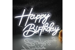 FESPCJ LED Happy Birthday Neon Sign Can Be Hanged or Lay Flat Light Adjustable Neon Sign Birthday Party Decorations White 5V 16.5"X11"