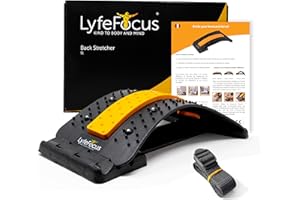 LyfeFocus Stretcher et masseur d'acupression pour le dos – Appareil d’étirement de colonne vertébrale confortable et ajustable - Support lombaire, thérapie magnétique et sangle de chaise (Orange)