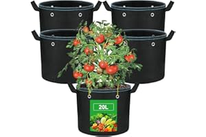VIEWALL Lot de 5 Sacs de Plantation en Tissu de 20 l avec poignée et œillets en métal - Sacs à Pommes de Terre réutilisables pour la Plantation dans Une Tente de Plantes - Pot en Tissu Noir