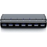 CSL - USB 3.0 Hub Aktiv - 7 Port Verteiler mit Netzteil DC-Hohlsteckernetzteil - für PC Notebook Laptop Ultrabook Tablet PC MacBook - Super Speed bis zu 5 Gbit s - Modell 2020 in schwarz