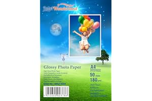 LABELWONDERLAND 50 Sheets 180 GSM High Gloss A4 (210 mm x 297 mm) Photo Paper for Inkjet Printers Glossy LW (A4-50 Sheets)