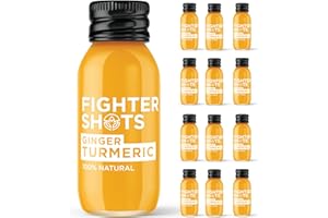 Fighter Shots Gingembre + Curcuma (12x60ml) | 100% Naturel | Perfect Morning/Post Workout Pick Me Up | Sans conservateurs | Shots frais et fougueux de curcuma et de gingembre