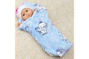 PinkZebra Coperta per bambole, coperta da 40 x 50 cm, morbida coperta in pile per carrozzine e lettini delle bambole, con motivo elefante blu