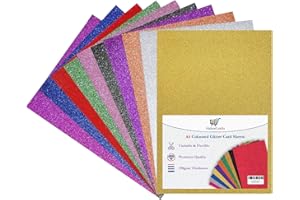 HABERCRAFTS Assorted Colour Glitter Sparkle Card A4 No Mess Glittery Craft Card Sheets 250gsm Glitter Paper for Crafts & Card Making Laser Printed Non Drop Glitter Sheet (10 Assorted Colours - 10 Sheets)