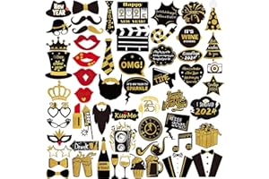 PARSUP 60pcs 2025 New Year Photo Booth Props Kit, Funny New Years Eve Party Photo Booth with Stick for Adult Kids Women Man Party Accessories for New Year 2025 Party Decor Decoration Favour Supplies