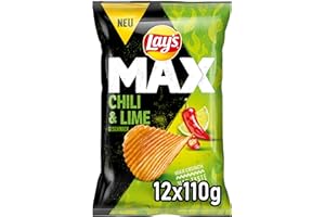 ‎LAY'S Lay's Max Lay's Max Chili & Lime Geschmack – Knusprige Kartoffelchips für eine gelungene Party (12 x 110 g)