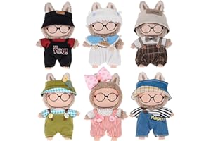 DOLLBIE Total 6 Sets 17cm Dolls Clothes Outfits and Accessories Include Hat, Hairpin, Tops and Pants -Soft & Stylish Costume Accessories (Doll and Glasses are Not Included)